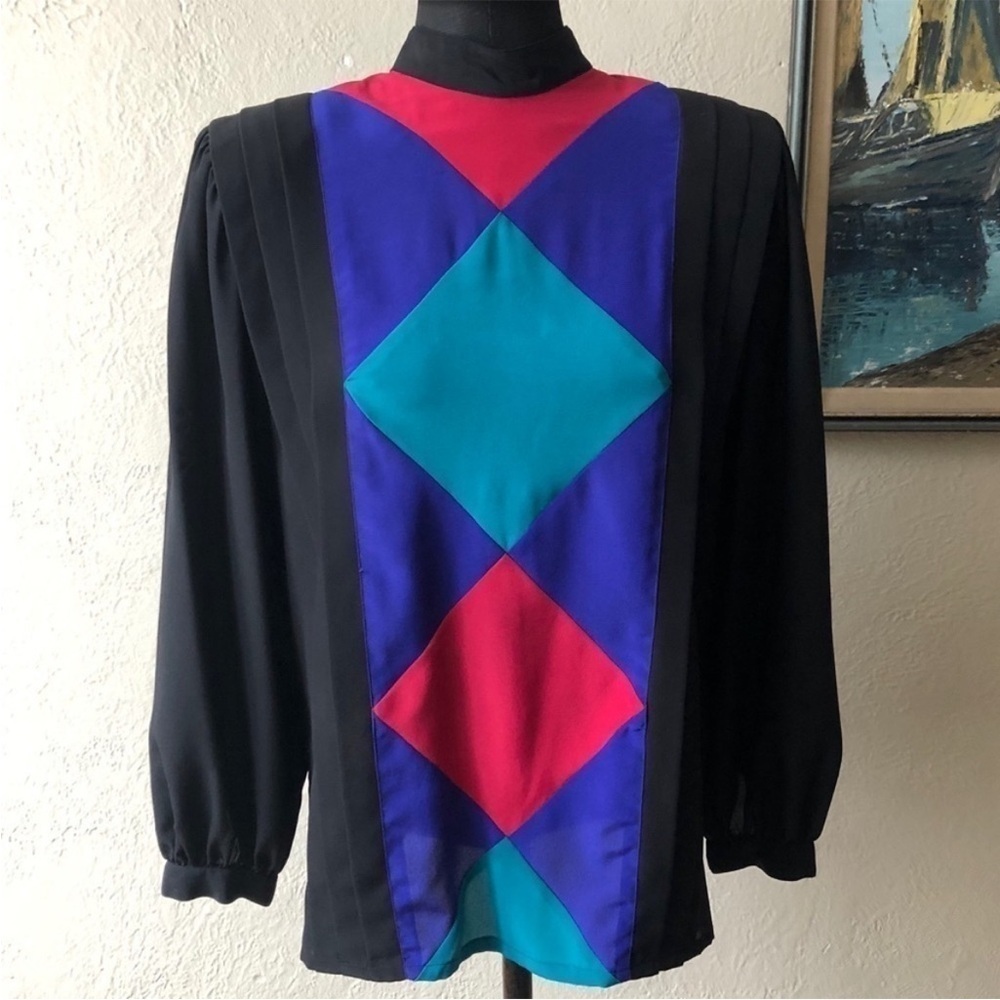 80s Simon Chang geometric pattern blouse size 6